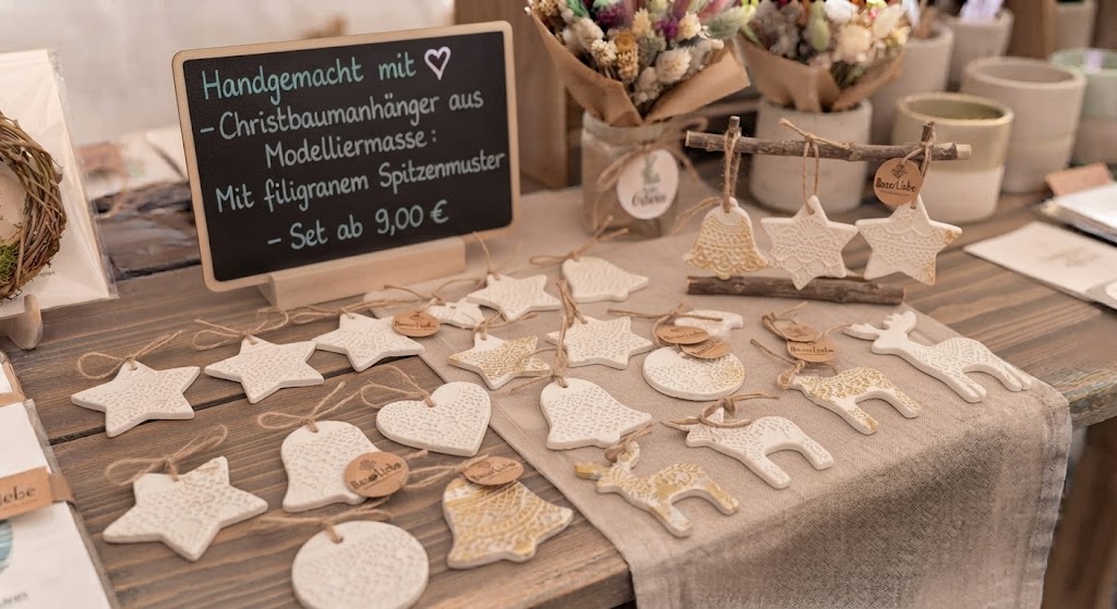 Christbaumanhänger aus Modelliermasse mit Spitzenmuster